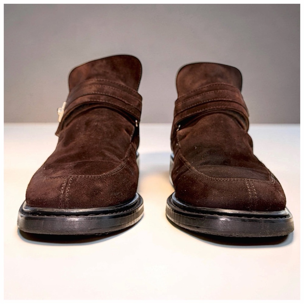 Gianni Versace Men’s Brown Suede Ankle Boots | Sz 8.5 | Silver Medusa | Italy
